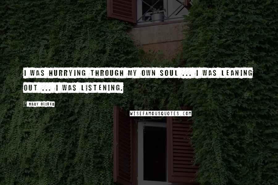 Mary Oliver Quotes: I was hurrying through my own soul ... I was leaning out ... I was listening.