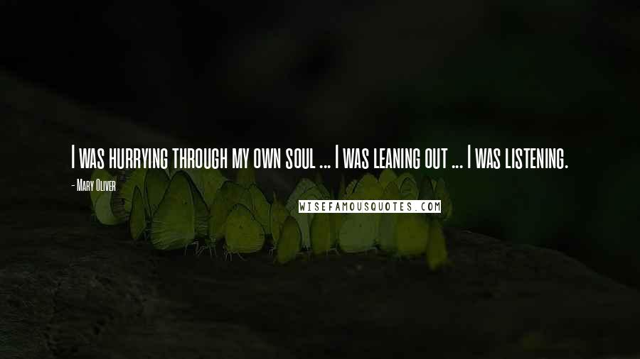 Mary Oliver Quotes: I was hurrying through my own soul ... I was leaning out ... I was listening.