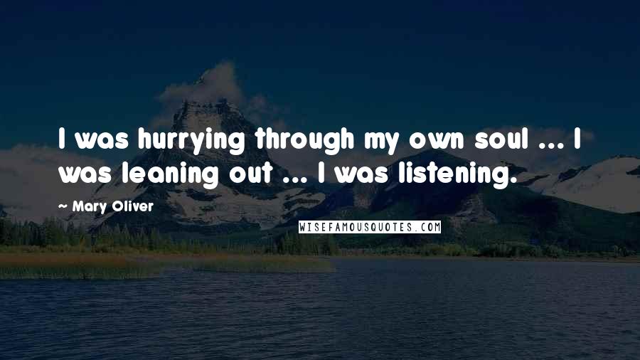 Mary Oliver Quotes: I was hurrying through my own soul ... I was leaning out ... I was listening.