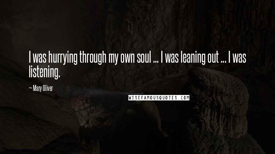 Mary Oliver Quotes: I was hurrying through my own soul ... I was leaning out ... I was listening.