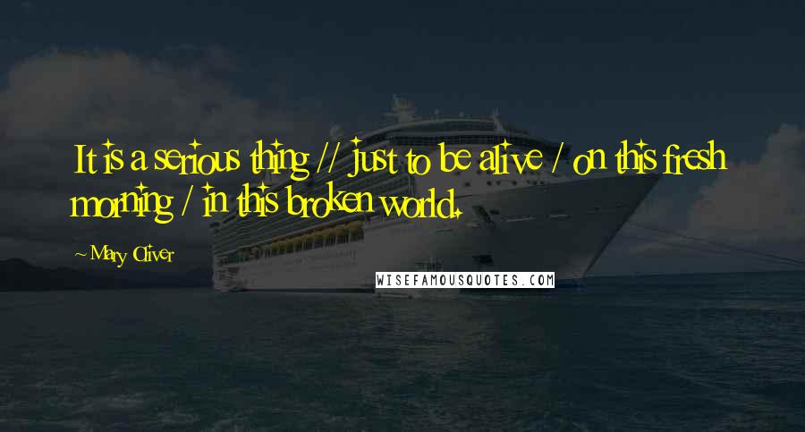 Mary Oliver Quotes: It is a serious thing // just to be alive / on this fresh morning / in this broken world.