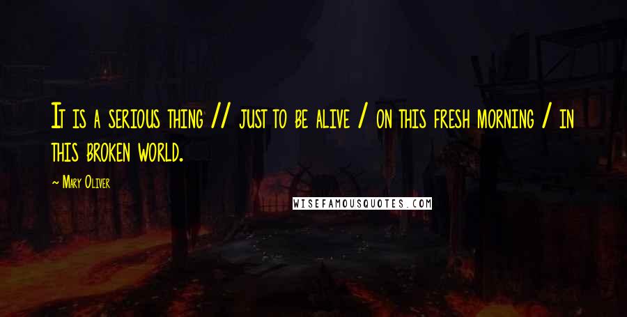 Mary Oliver Quotes: It is a serious thing // just to be alive / on this fresh morning / in this broken world.