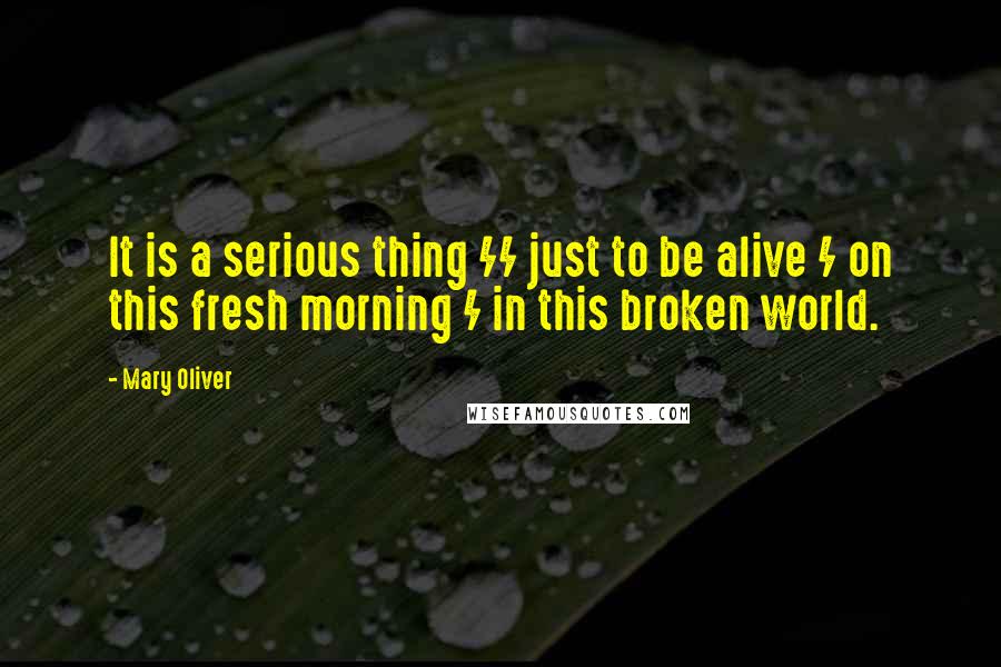 Mary Oliver Quotes: It is a serious thing // just to be alive / on this fresh morning / in this broken world.