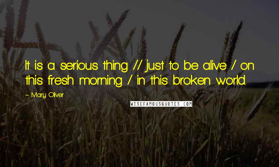 Mary Oliver Quotes: It is a serious thing // just to be alive / on this fresh morning / in this broken world.