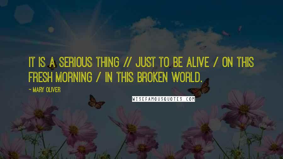 Mary Oliver Quotes: It is a serious thing // just to be alive / on this fresh morning / in this broken world.