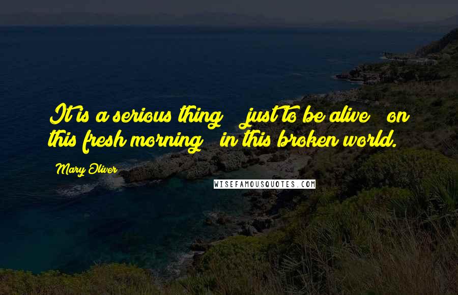 Mary Oliver Quotes: It is a serious thing // just to be alive / on this fresh morning / in this broken world.