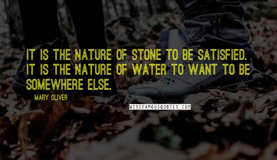 Mary Oliver Quotes: It is the nature of stone to be satisfied. It is the nature of water to want to be somewhere else.