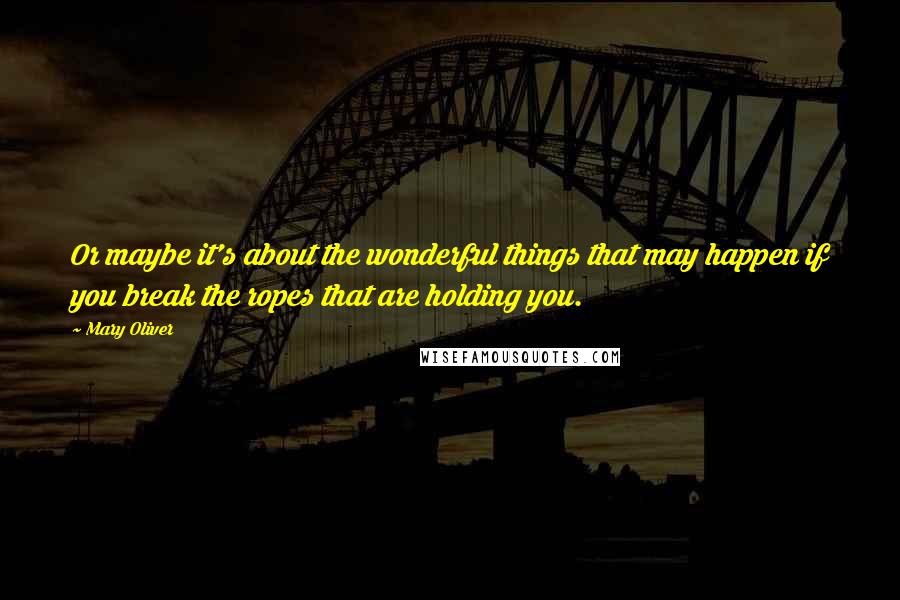 Mary Oliver Quotes: Or maybe it's about the wonderful things that may happen if you break the ropes that are holding you.