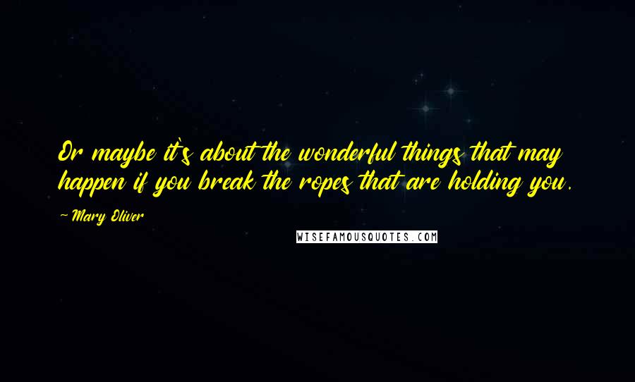 Mary Oliver Quotes: Or maybe it's about the wonderful things that may happen if you break the ropes that are holding you.