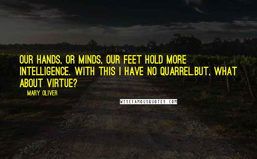 Mary Oliver Quotes: Our hands, or minds, our feet hold more intelligence. With this I have no quarrel.But, what about virtue?