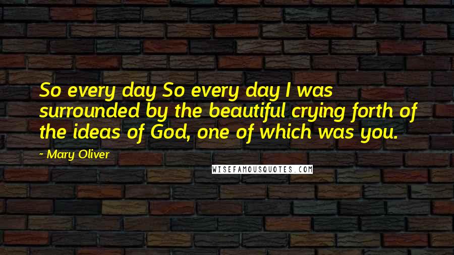 Mary Oliver Quotes: So every day So every day I was surrounded by the beautiful crying forth of the ideas of God, one of which was you.