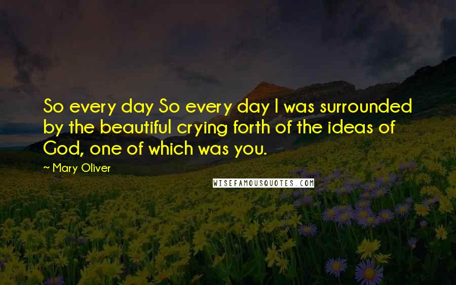 Mary Oliver Quotes: So every day So every day I was surrounded by the beautiful crying forth of the ideas of God, one of which was you.