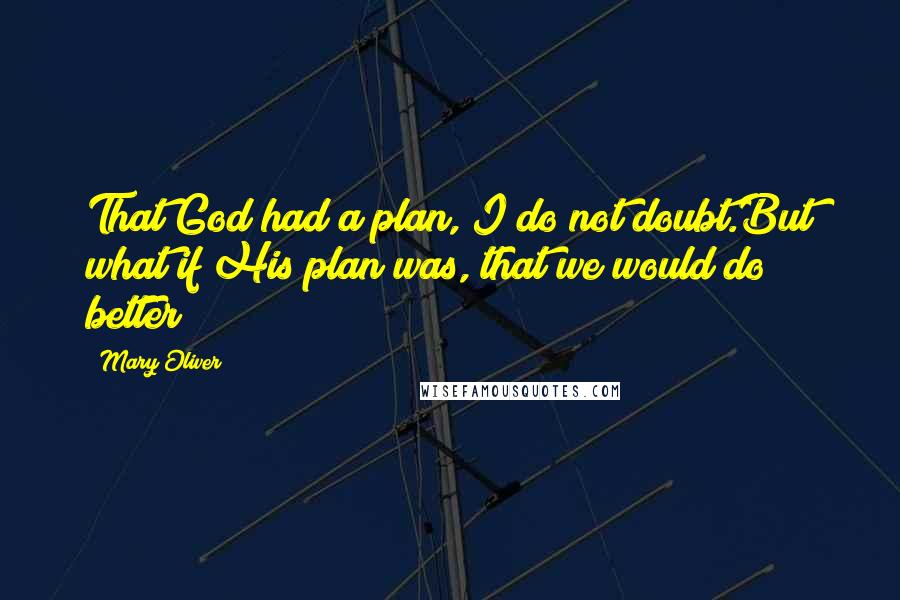 Mary Oliver Quotes: That God had a plan, I do not doubt.But what if His plan was, that we would do better?