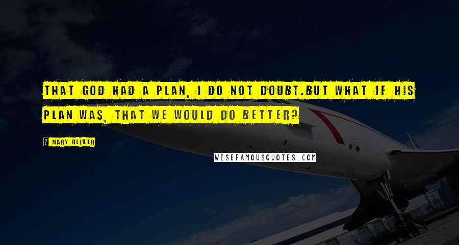 Mary Oliver Quotes: That God had a plan, I do not doubt.But what if His plan was, that we would do better?