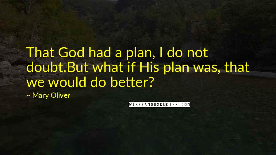 Mary Oliver Quotes: That God had a plan, I do not doubt.But what if His plan was, that we would do better?