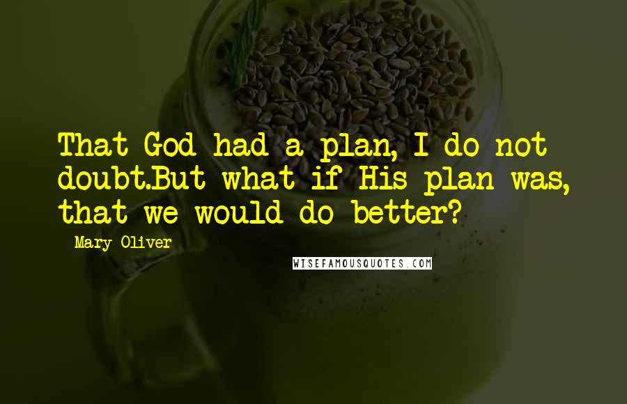 Mary Oliver Quotes: That God had a plan, I do not doubt.But what if His plan was, that we would do better?