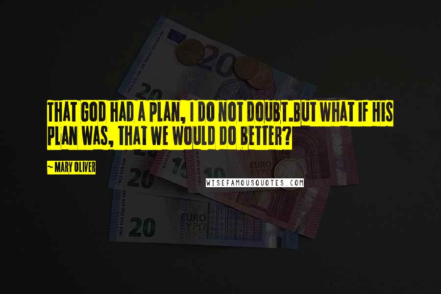 Mary Oliver Quotes: That God had a plan, I do not doubt.But what if His plan was, that we would do better?