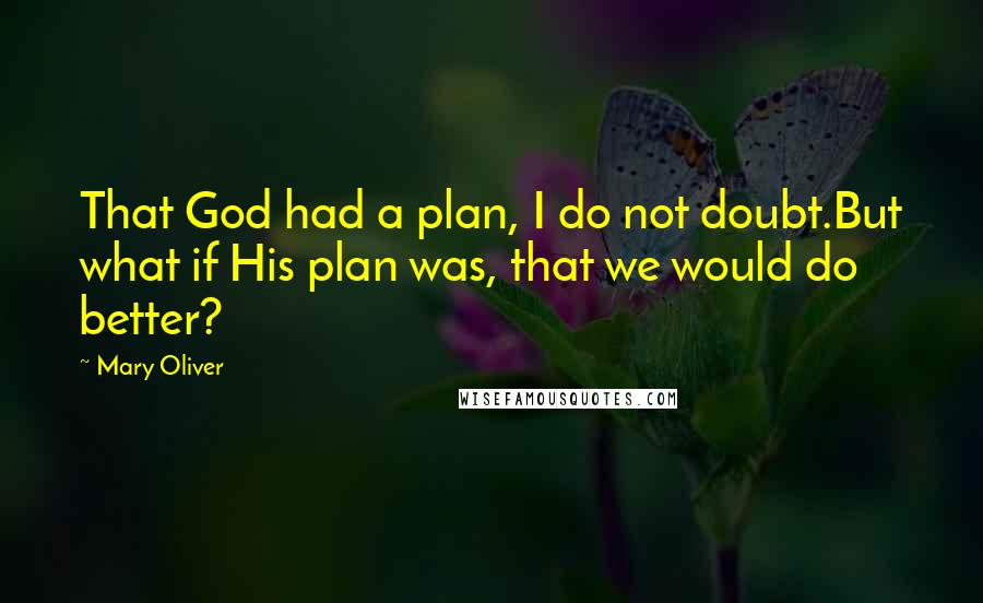 Mary Oliver Quotes: That God had a plan, I do not doubt.But what if His plan was, that we would do better?