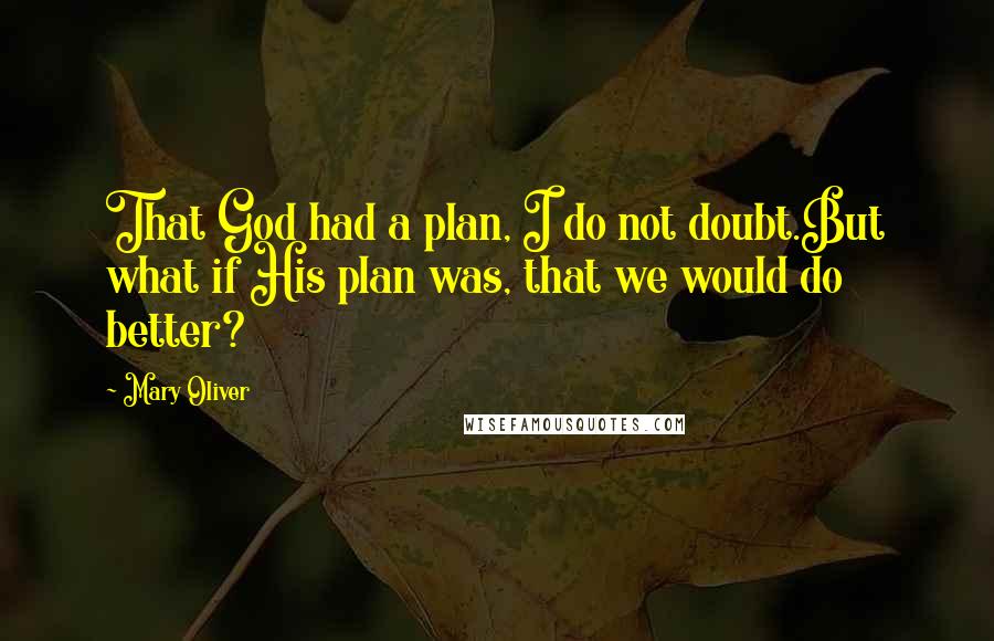 Mary Oliver Quotes: That God had a plan, I do not doubt.But what if His plan was, that we would do better?