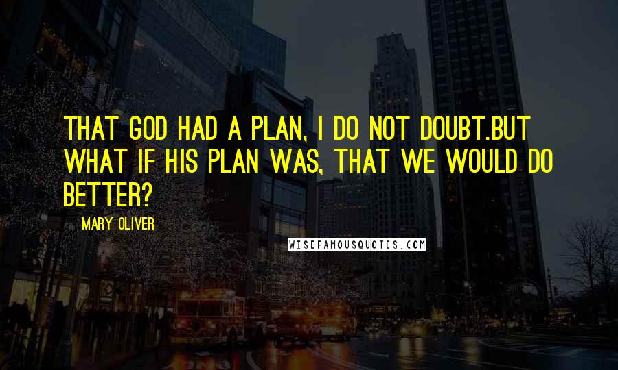 Mary Oliver Quotes: That God had a plan, I do not doubt.But what if His plan was, that we would do better?