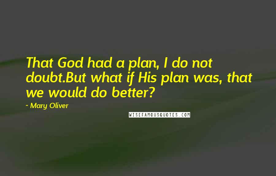 Mary Oliver Quotes: That God had a plan, I do not doubt.But what if His plan was, that we would do better?