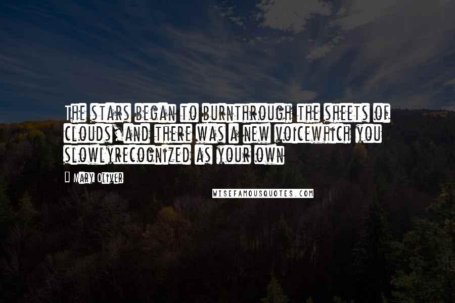 Mary Oliver Quotes: The stars began to burnthrough the sheets of clouds,and there was a new voicewhich you slowlyrecognized as your own