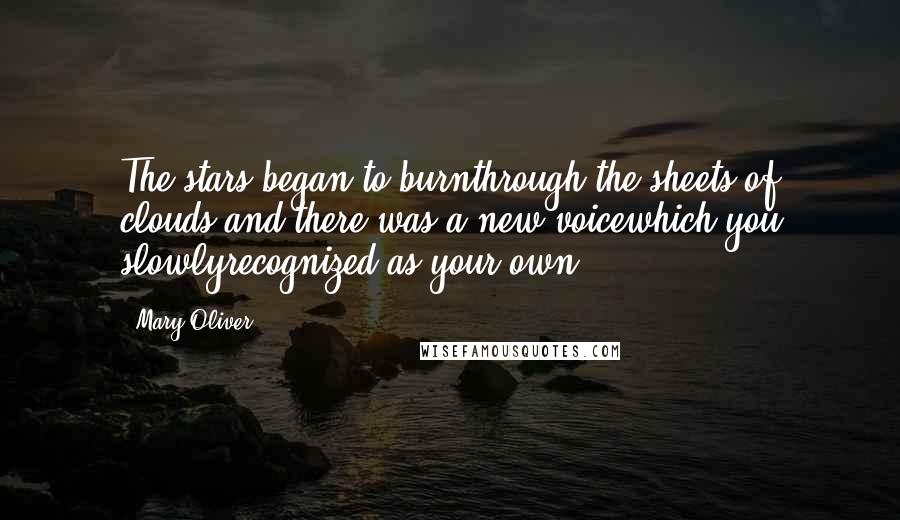 Mary Oliver Quotes: The stars began to burnthrough the sheets of clouds,and there was a new voicewhich you slowlyrecognized as your own