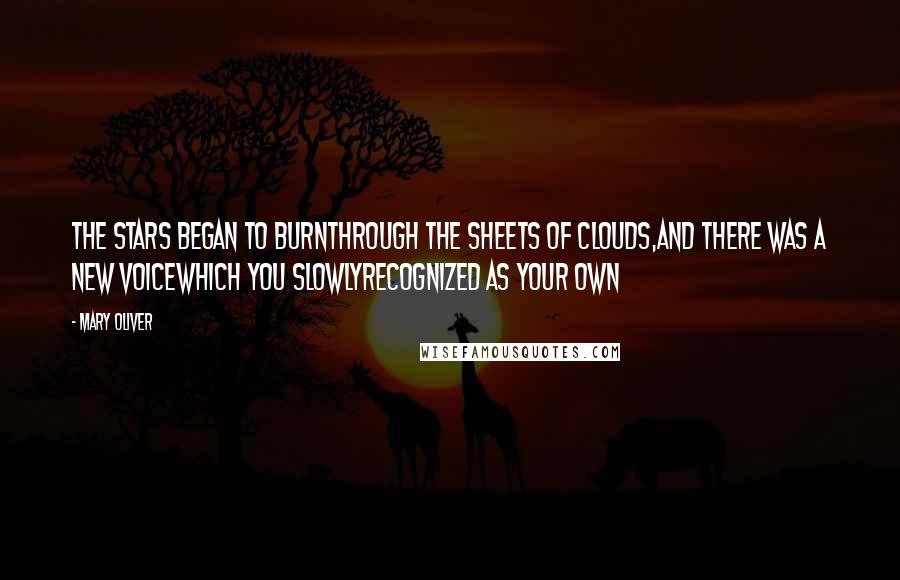 Mary Oliver Quotes: The stars began to burnthrough the sheets of clouds,and there was a new voicewhich you slowlyrecognized as your own