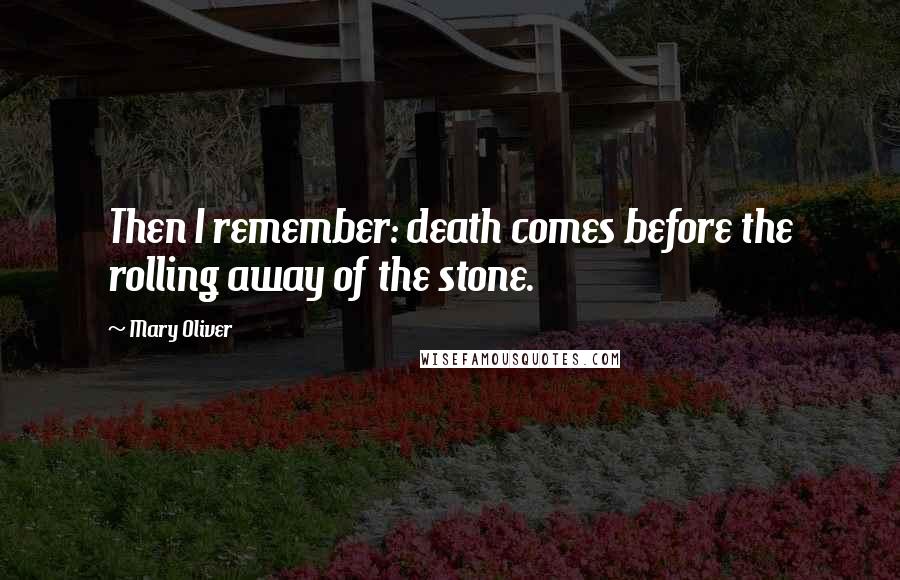 Mary Oliver Quotes: Then I remember: death comes before the rolling away of the stone.