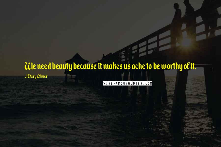 Mary Oliver Quotes: We need beauty because it makes us ache to be worthy of it.