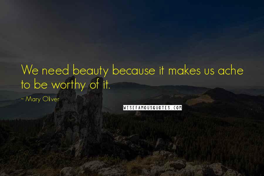 Mary Oliver Quotes: We need beauty because it makes us ache to be worthy of it.