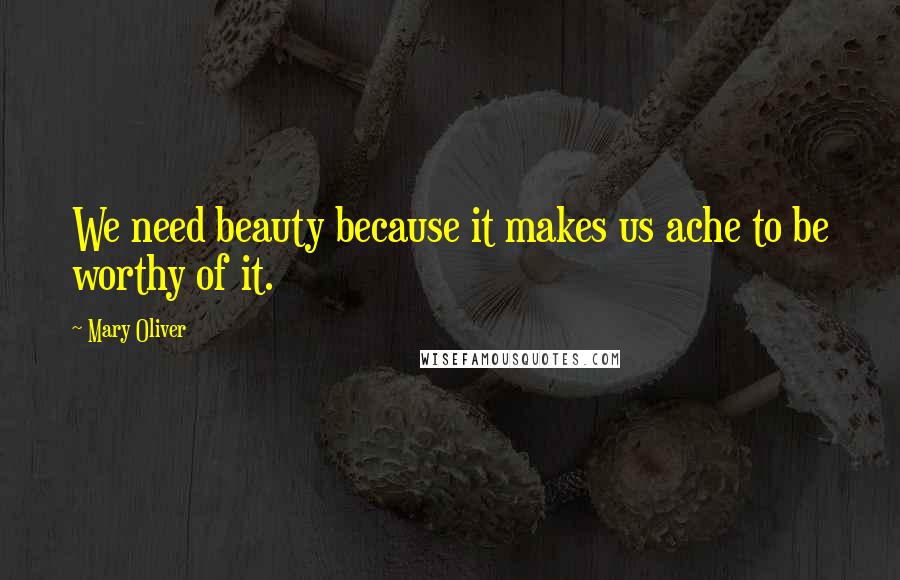 Mary Oliver Quotes: We need beauty because it makes us ache to be worthy of it.