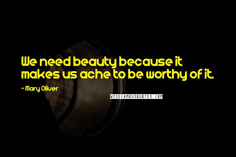 Mary Oliver Quotes: We need beauty because it makes us ache to be worthy of it.