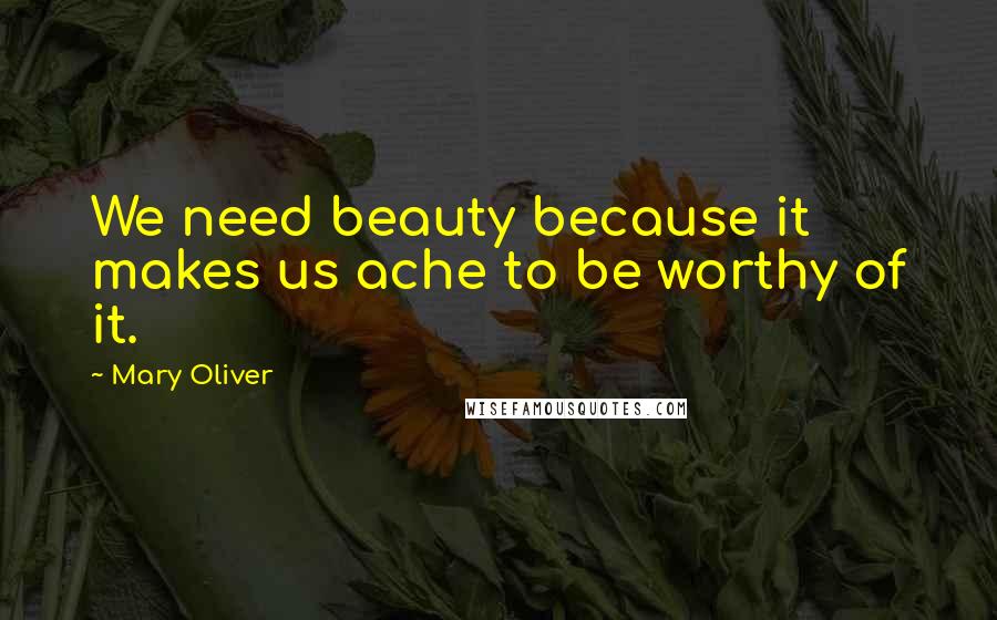 Mary Oliver Quotes: We need beauty because it makes us ache to be worthy of it.