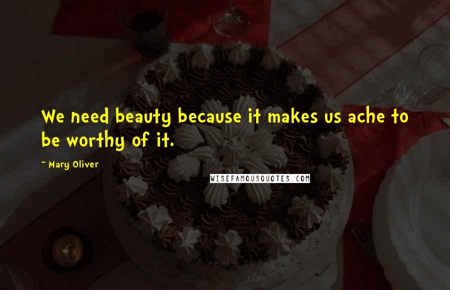 Mary Oliver Quotes: We need beauty because it makes us ache to be worthy of it.