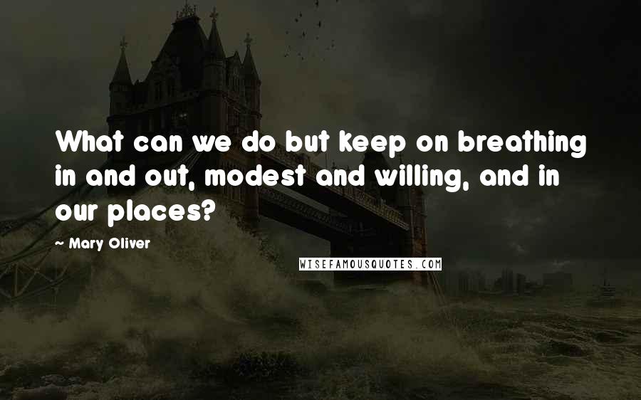 Mary Oliver Quotes: What can we do but keep on breathing in and out, modest and willing, and in our places?