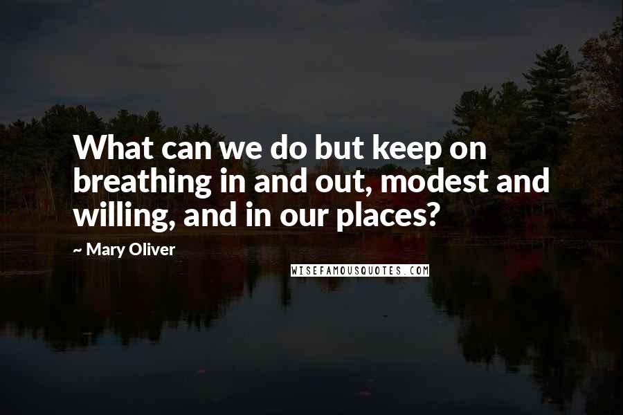 Mary Oliver Quotes: What can we do but keep on breathing in and out, modest and willing, and in our places?