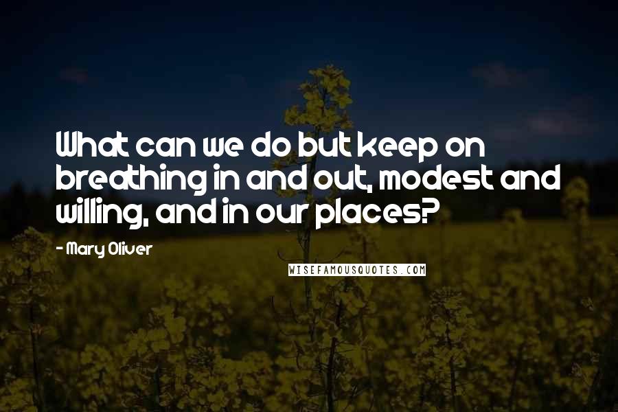 Mary Oliver Quotes: What can we do but keep on breathing in and out, modest and willing, and in our places?