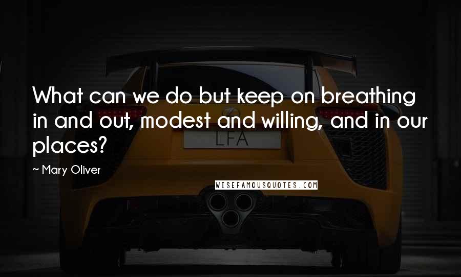 Mary Oliver Quotes: What can we do but keep on breathing in and out, modest and willing, and in our places?