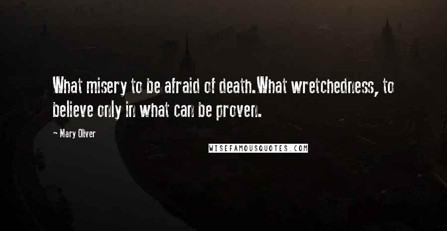 Mary Oliver Quotes: What misery to be afraid of death.What wretchedness, to believe only in what can be proven.