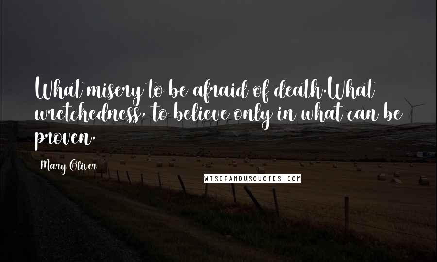 Mary Oliver Quotes: What misery to be afraid of death.What wretchedness, to believe only in what can be proven.