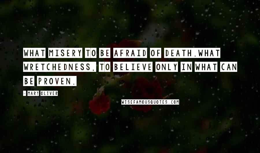 Mary Oliver Quotes: What misery to be afraid of death.What wretchedness, to believe only in what can be proven.