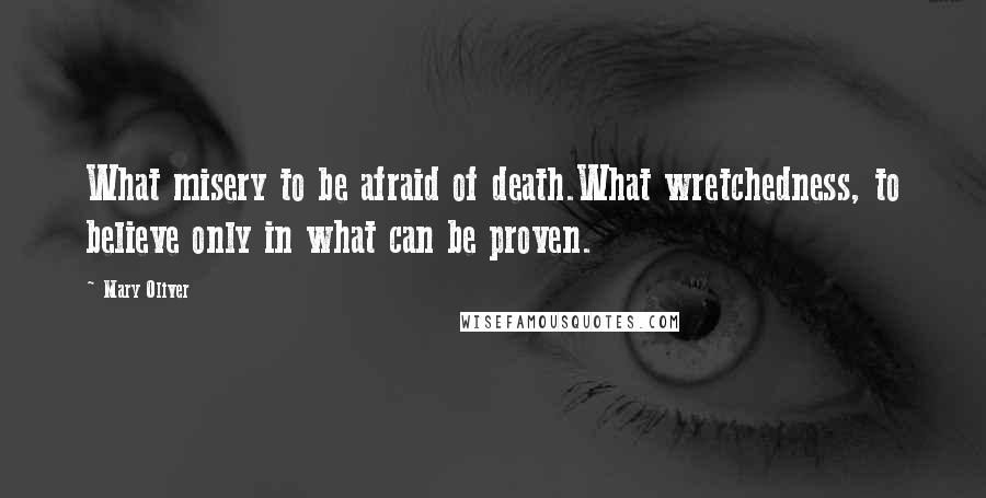 Mary Oliver Quotes: What misery to be afraid of death.What wretchedness, to believe only in what can be proven.