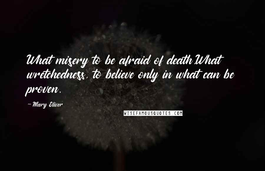 Mary Oliver Quotes: What misery to be afraid of death.What wretchedness, to believe only in what can be proven.