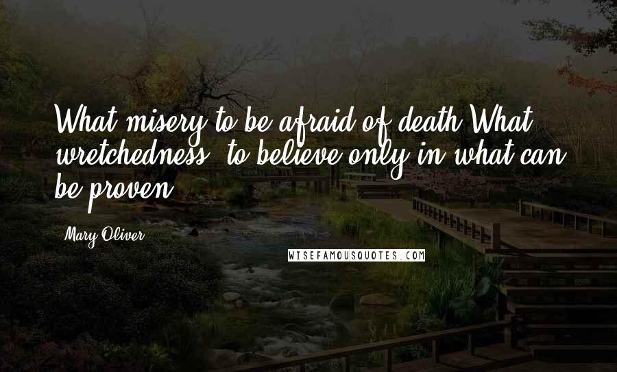 Mary Oliver Quotes: What misery to be afraid of death.What wretchedness, to believe only in what can be proven.