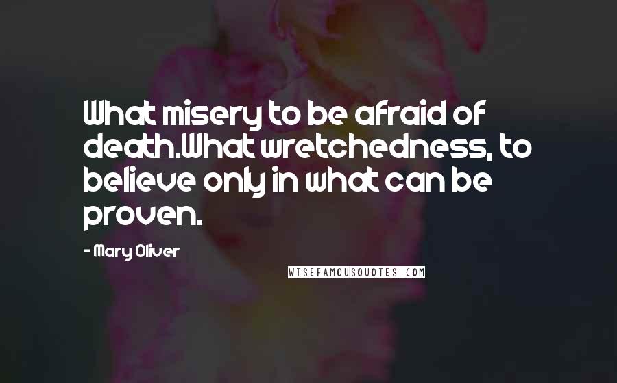 Mary Oliver Quotes: What misery to be afraid of death.What wretchedness, to believe only in what can be proven.