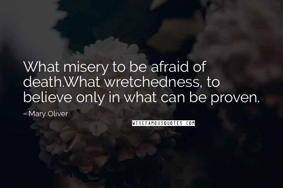 Mary Oliver Quotes: What misery to be afraid of death.What wretchedness, to believe only in what can be proven.