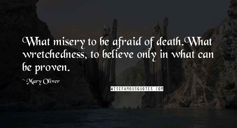 Mary Oliver Quotes: What misery to be afraid of death.What wretchedness, to believe only in what can be proven.