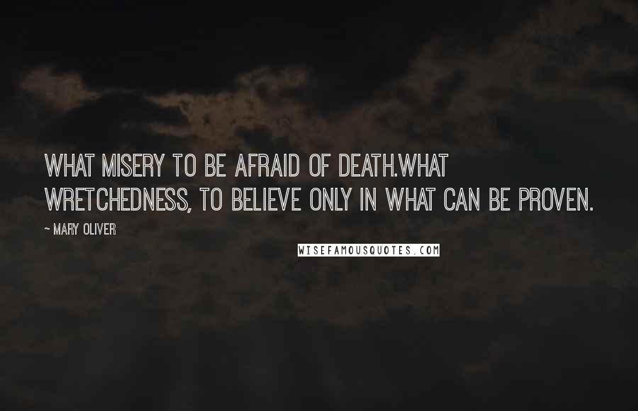 Mary Oliver Quotes: What misery to be afraid of death.What wretchedness, to believe only in what can be proven.