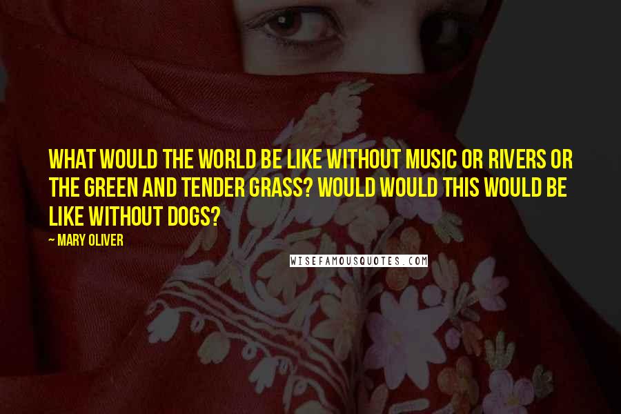 Mary Oliver Quotes: What would the world be like without music or rivers or the green and tender grass? Would would this would be like without dogs?